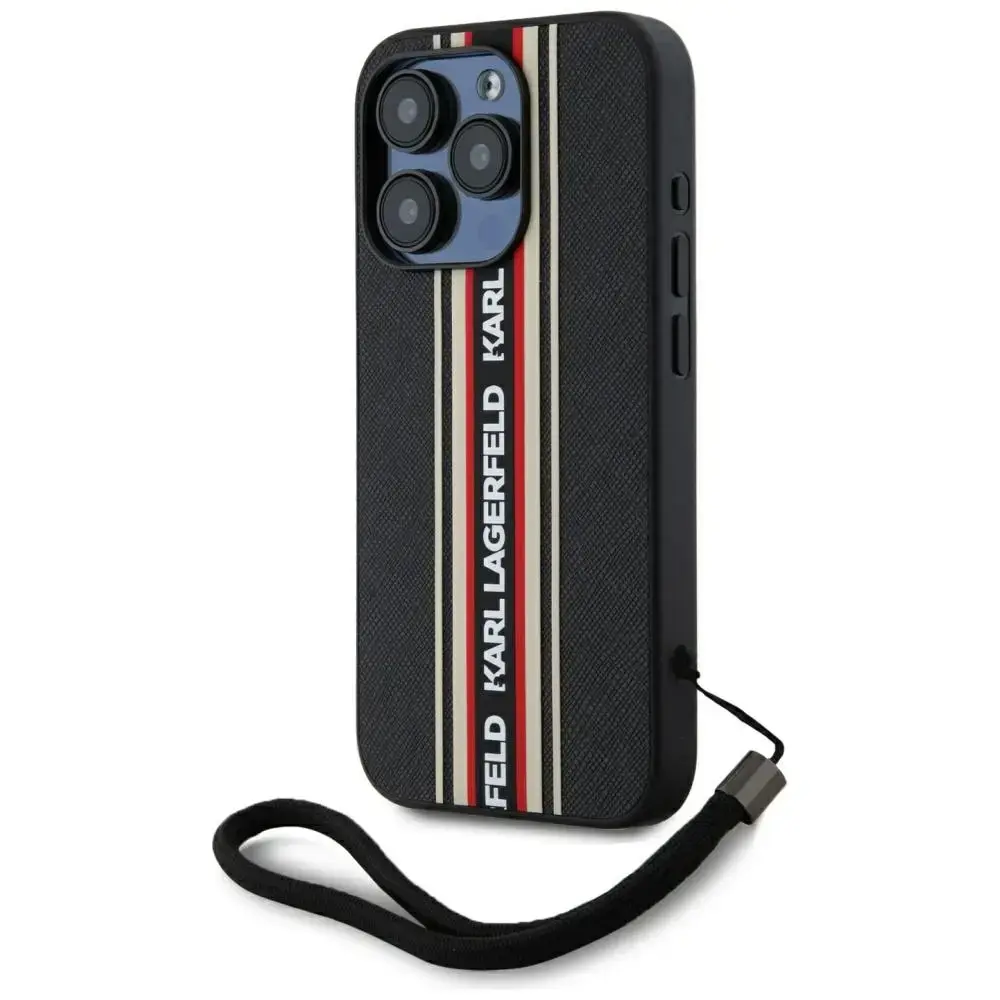 Karl Lagerfeld Saffiano Athleisure Stripes Cord telefona maciņš iPhone 15 Pro Max sarkans
