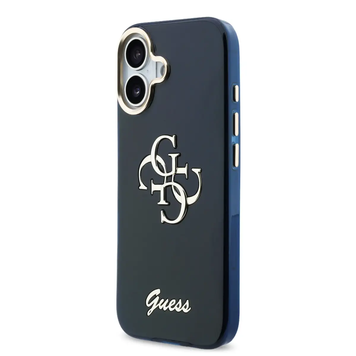 Guess IML 4G Script Metal Logo maciņš telefonam iPhone 17 zils