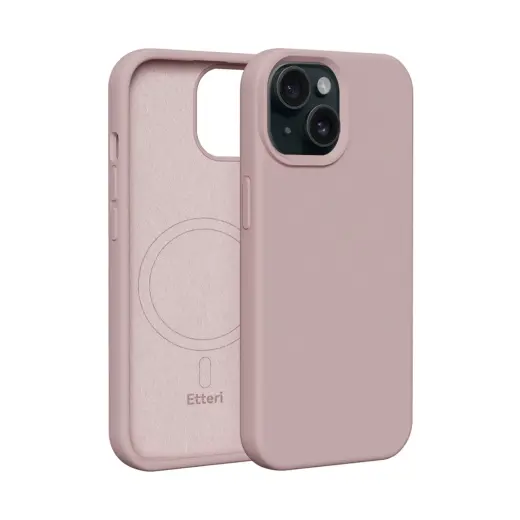 Etteri Silicone maciņš ar MagSafe atbalstu telefonam iPhone 15 rozā