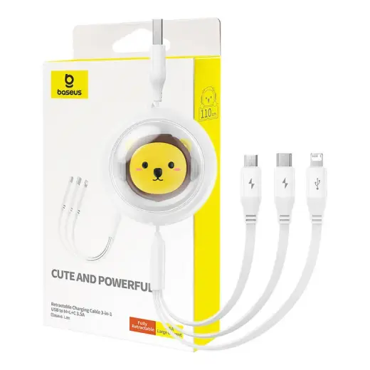 Baseus 3-in-1 data transfer and charging cable | USB-A to USB-C, Micro USB, Lightning | 17.5W | 1.1m | white