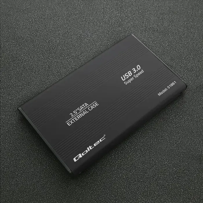 Qoltec alumīnija ārējā cietā diska korpuss HDD SSD 2,5 collu SATA3 | USB 3.0 | Melns
