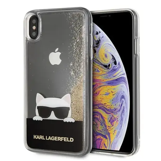 Karl Lagerfeld KLHCI65CHPEEGO iPhone Xs Max gold|złoty hard case Liquid Glitter