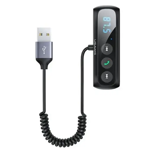 USAMS Adapter audio Bluetooth 5.0zestaw głośnomówiący + transmiter FM czarny|black SJ503JSQ01 (US-SJ503)