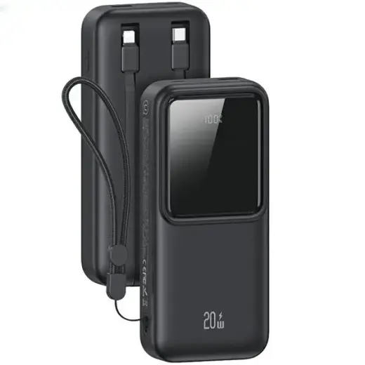 USAMS Powerbank with built-in USB-C+Lightning cables 30000 mAh 20W PD+Qc 3.0 Fast Charge X-chel Series black 30KCD21301 (US-CD213)