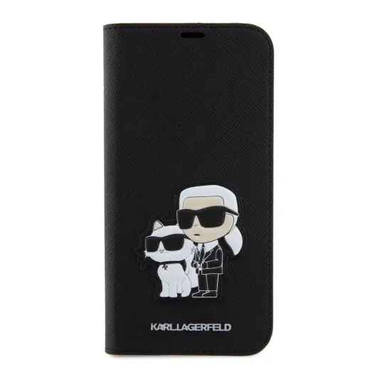 Karl Lagerfeld PU Saffiano Karl and Choupette NFT Book Case for iPhone 15 Pro Max Black