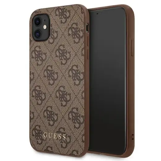 Guess GUHCN61G4GFBR iPhone 11 6,1" brązowy|brown hard case 4G Metal Gold Logo