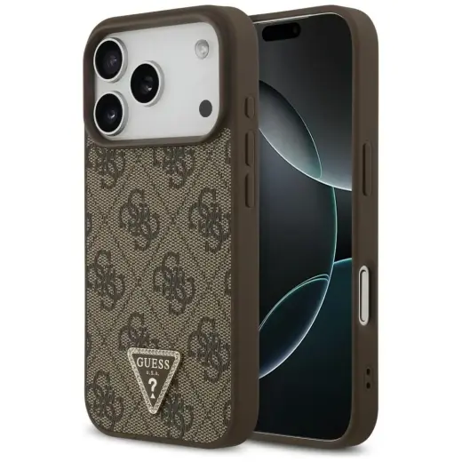 Guess Leather 4G Triangle Strass MagSafe Case for iPhone 18 Pro / 17 Pro Brown