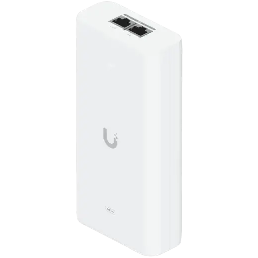 Ubiquiti UniFi 10G PoE+++ Adapter (90W), can power UniFi PoE+++ devices, reduce dependency on PoE switch power, and provide a Multi-Gigabit LAN connection, Contains RJ45 data input, AC cable with earth ground, and PoE+++ output