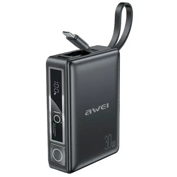 AWEI P87K ārējais akumulators (powerbank) | 10000 mAh | 30W | melns