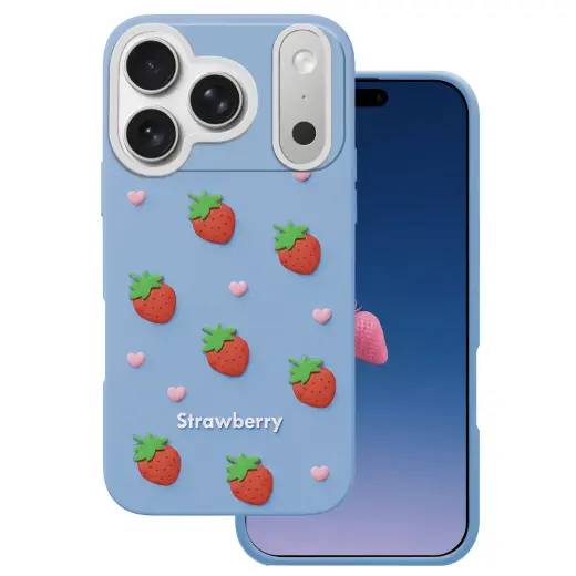 Strawberry phone case for iPhone 17 Pro | iPhone 18 Pro blue