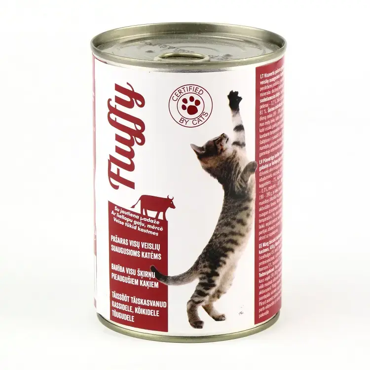 Konservi kaķiem FLUFFY, ar liellopa gaļu, 410g