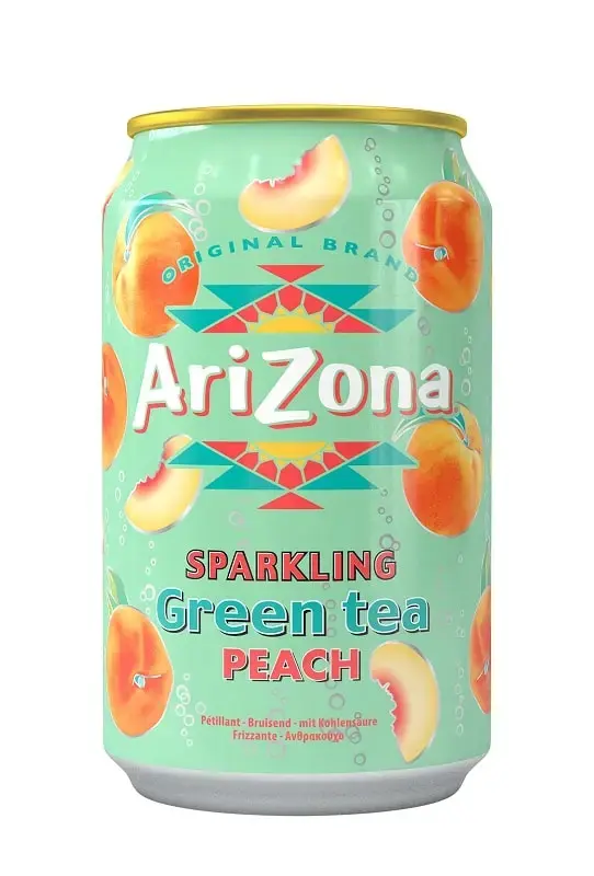 Gāzēts zaļās tējas dzēriens ARIZONA ar medu un persiku sulu, 0.33l, bundža
