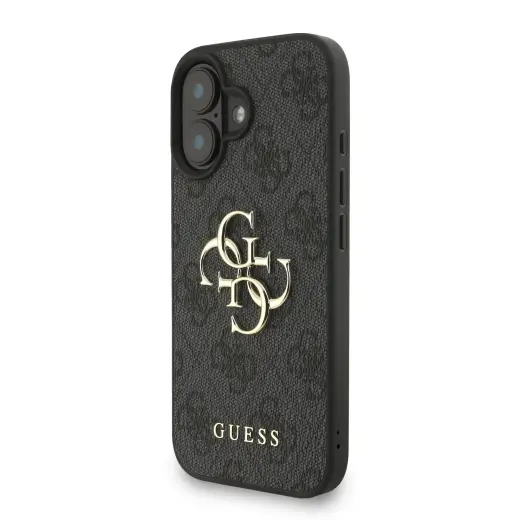Guess PU 4G Metal Logo Strap telefona maciņš priekš iPhone 16 melns