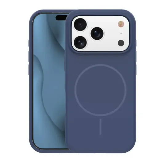 Silicone Thin phone case with MagSafe support for iPhone 17 Pro blue