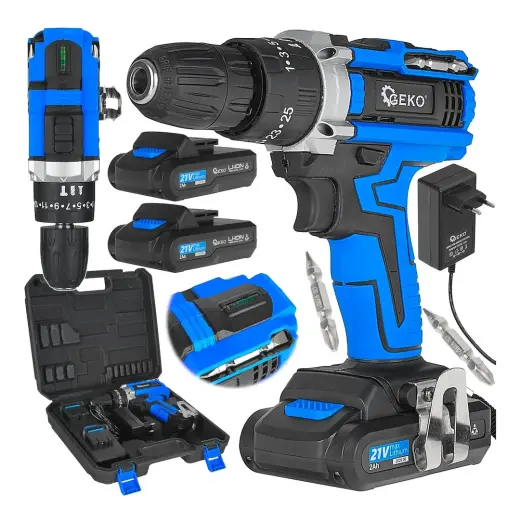 Cordless Drill with Impact Function 21V, 2x 2Ah Batteries