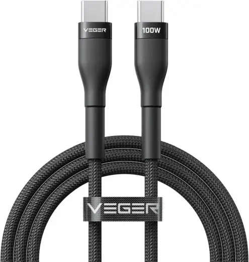 Veger CC05 duomenų perdavimo ir įkrovimo laidas | USB-C į USB-C | PD | 100W | 1.5m | juodas
