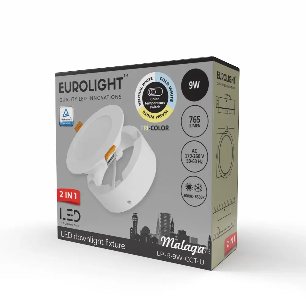 MALAGA LED panelė universali 9W 85lm/W CRI80+ Eurolight