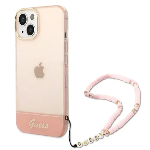Guess GUHCP14SHGCOHP iPhone 14 | 15 | 13  6.1" różowy|pink hardcase Translucent Pearl Strap