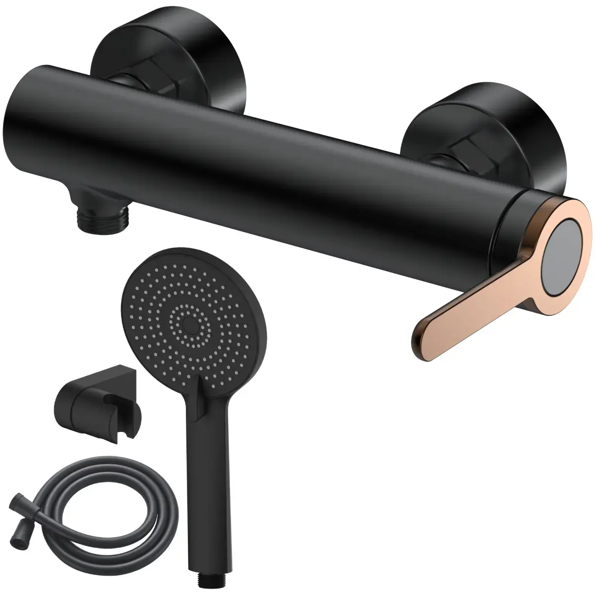 AB Shower mixer tap AMBER, with shower set, black/gold
