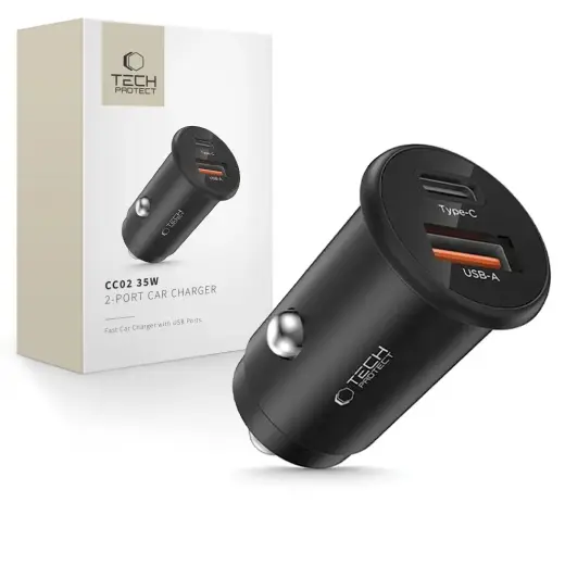 Зарядка для автомобиля TECH-PROTECT CC02 | 35W | PD, QC | USB-A, USB-C | черный