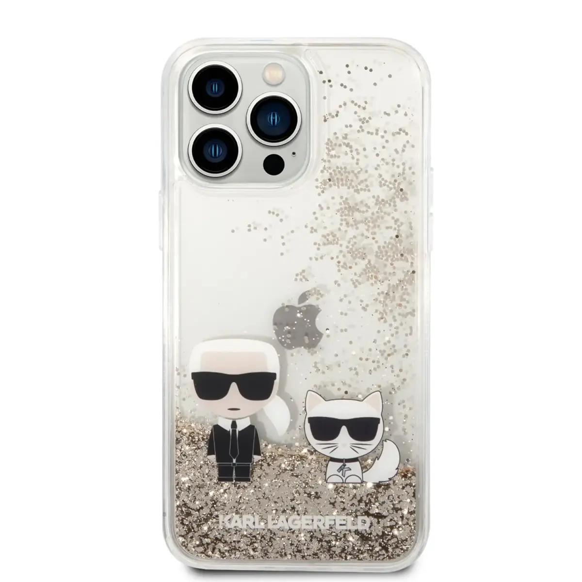 Karl Lagerfeld Liquid Glitter Karl and Choupette Case for iPhone 14 Pro Max Gold