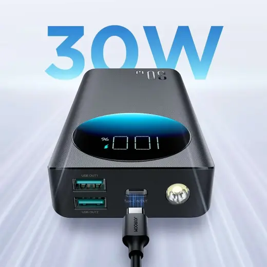 Joyroom JR-PBF02 external battery (powerbank) | 20000 mAh | 30W | USB-C, USB-A | LED flashlight | black