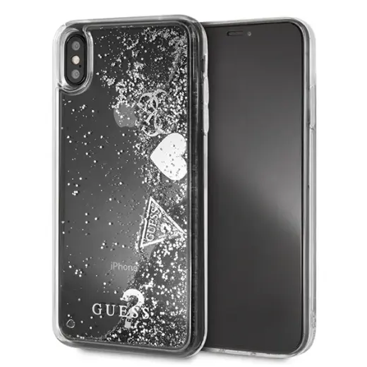 Guess GUHCI65GLHFLSI iPhone Xs Max srebrny|silver hard case Glitter Hearts