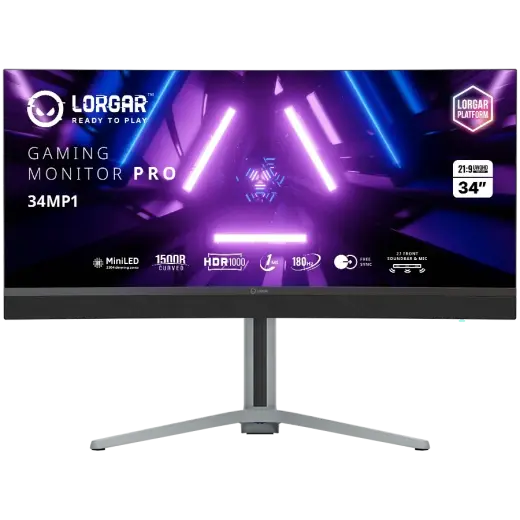 LORGAR 34MP1, UWQHD MiniLED Gaming Monitor Pro, 34'' (3440*1440) VA curved monitor, black/milky grey