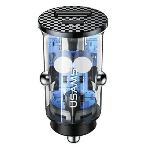USAMS Ład. sam. USB+USB-C C25 42.5W Fast Charge transparent czarny|black CC127CC01 (US-CC127)