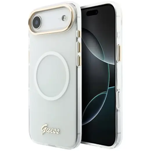 Guess IML Gradient Script Metal telefono dėklas su MagSafe palaikymu iPhone 17 Air baltas