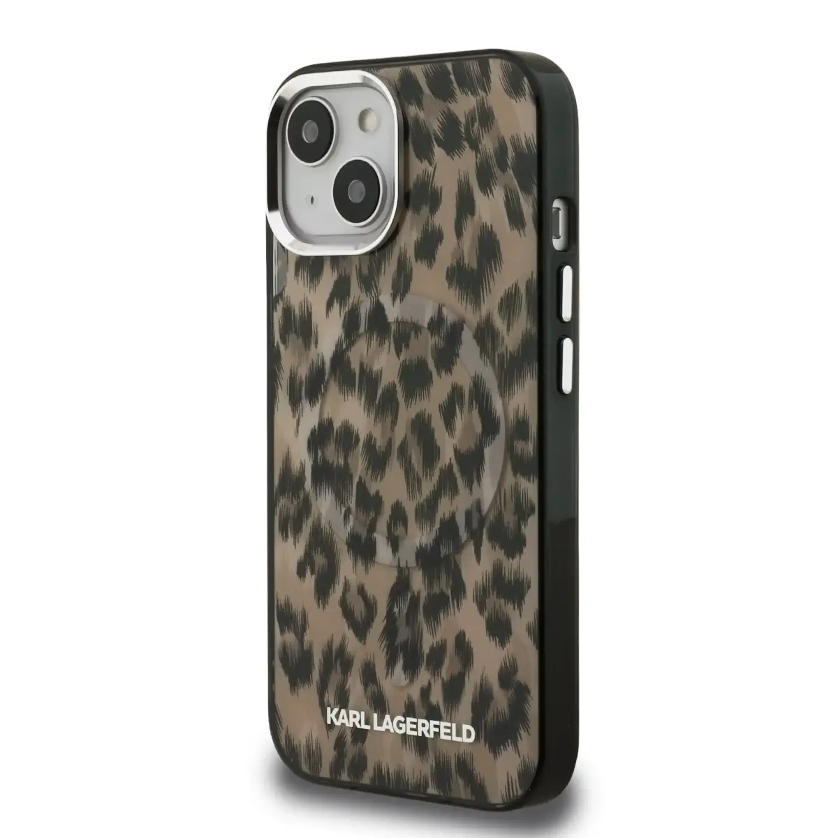 Karl Lagerfeld IML Leopard MagSafe Case for iPhone 15 Brown