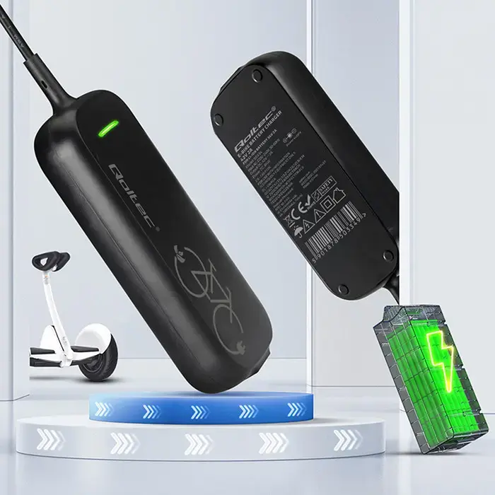 Qoltec 50334 ātrais lādētājs e-velosipēdam, elektriskajam skrejritenim XIAOMI 36V | 42V | 2A | 8.0*8.0mm | ūdensizturīgs + strāvas kabelis