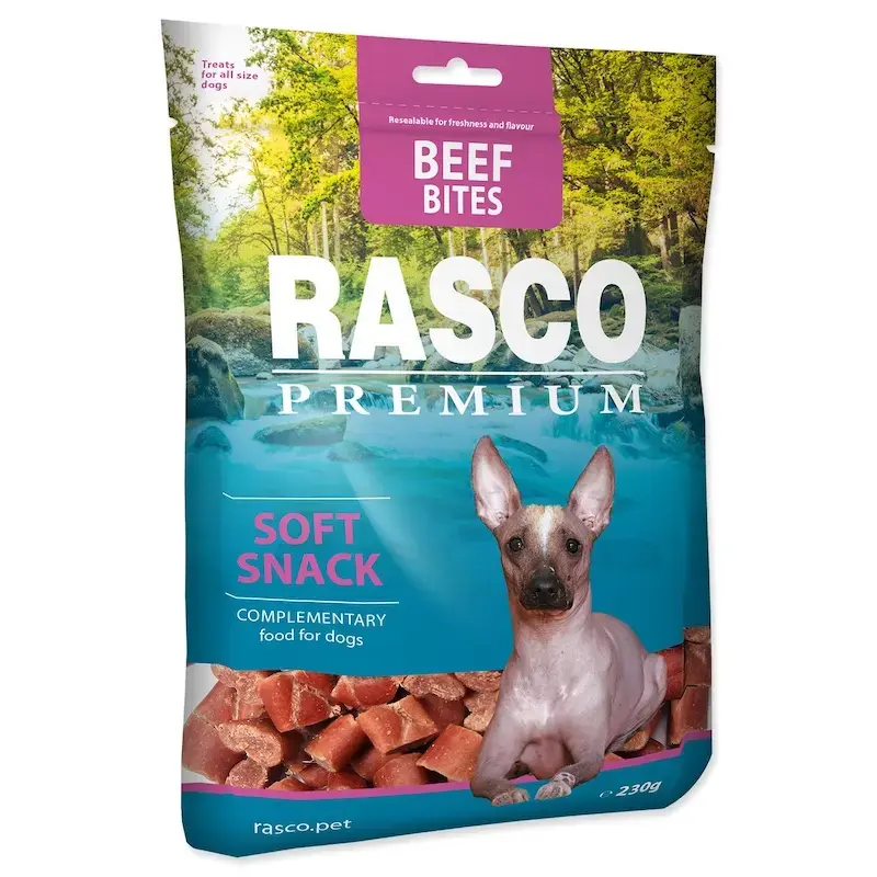 Gardums suņiem - Rasco Premium Snack BEEF BITES  230 gr