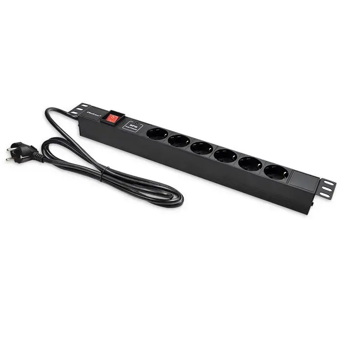 Qoltec Aluminium Power strip for RACK 19'' | 1U | 16A | PDU | 6xSCHUKO | 1.8m