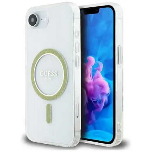 Guess IML Glitter Circle чехол для телефона для iPhone 16e прозрачный с MagSafe