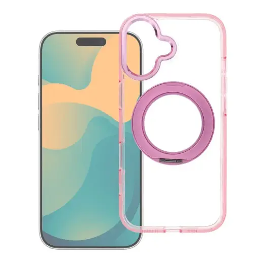 Case for iPhone 12 Frame Circle Stand compatible with MagSafe pink