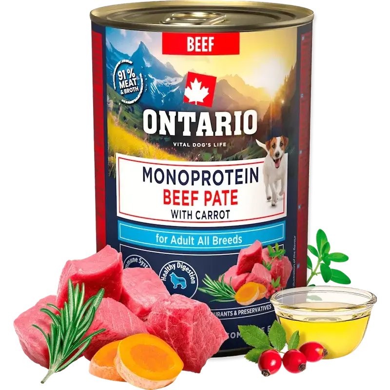 Konservi suņiem - Ontario Adult Monoprotein Beef Pate with Carrots 400g