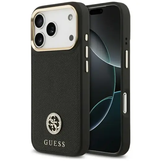 Case Guess Grained Strass Logo MagSafe for iPhone 17 Pro black