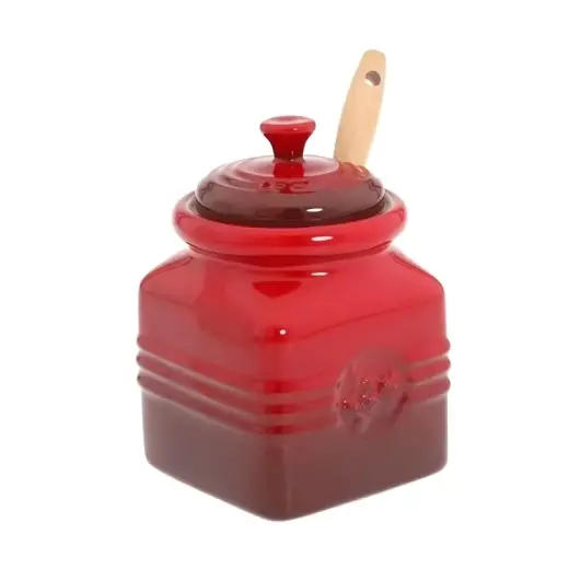 Jam jar with spatula 450ml stoneware red