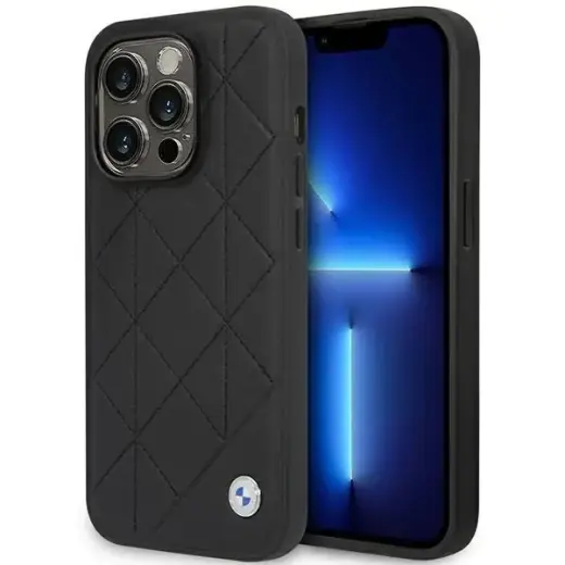Case BMW BMHCP14L22RQDK iPhone 14 Pro 6.1" black|black Leather Quilted