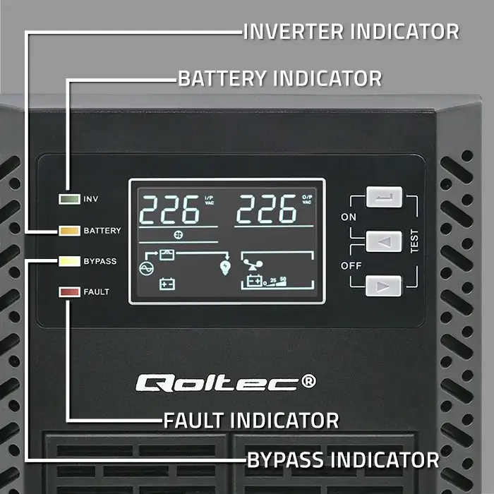 Qoltec Uninterruptible Power Supply UPS | 2kVA | 2000W | Power factor 1.0 | LCD | EPO | USB | On-line
