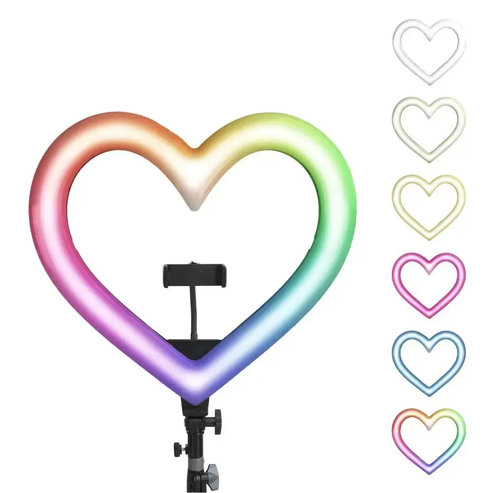 LED Ring Stream RGB lamp 10" with holder for mobile HEART + tripod JM26-10 black