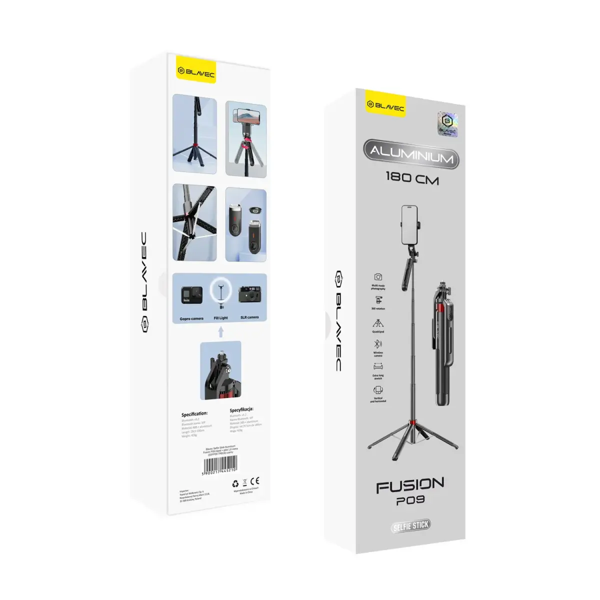 Blavec Selfie Stick Aluminium Fusion P09 tripod + remote control 1,8 metres (SSFP09-TRB18) black