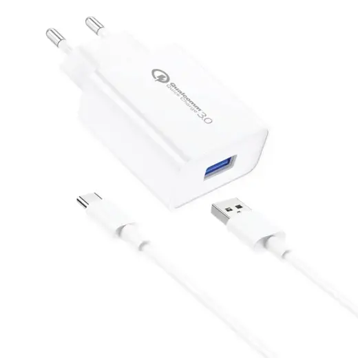 Foneng EU13 travel charger | 15W | USB-A, USB-C | with USB-A to USB-C cable included | white