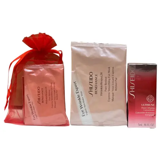 Eye2Eye Set Shiseido: Ultimune Power Infusing, Energising, Serum, For Face, 5 ml + Benefiance WrinkleResist24, Retinol, Smoothing, Under-Eye Mask Patch, 2 x 12 pcs