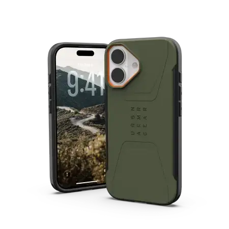 UAG Civilian MagSafe case for iPhone 17 - olive and orange