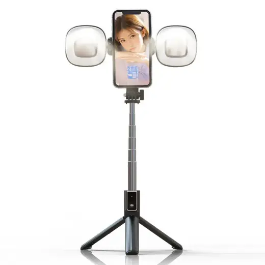 Selfie Stick MINI - with detachable bluetooth remote control, tripod and 2 LED lights - P40S-F BLACK