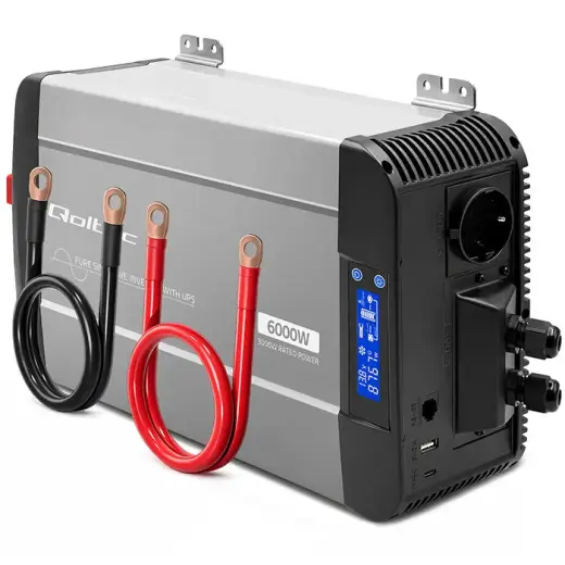 Qoltec Pure Sine Wave Inverter with UPS | 12V to 230V | 3000/6000W | USB | Compatible with LiFePO4 GEL AGM