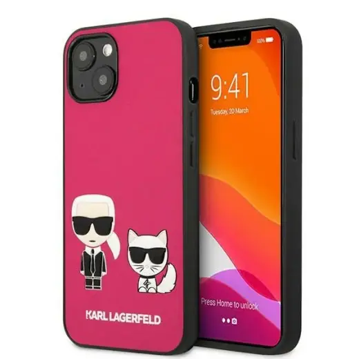 KLHCP13MPCUSKCP Karl Lagerfeld and Choupette PU Leather Case for iPhone 13 Fuchsia