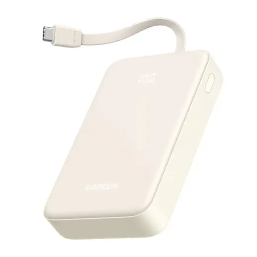 Ugreen PB505 Ārējais akumulators 20000mAh 22.5W USB-C USB-A Iebūvēts USB-C kabelis - Balts